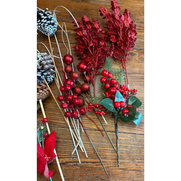 Lot of 20 Picks Berries Pinecones Baubles Beads Flowers for DIY Crafts Wreaths - Picture 4 of 10